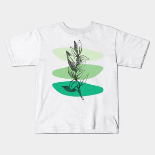 Green tone Abstract Shapes leaves flower design Kids T-Shirt